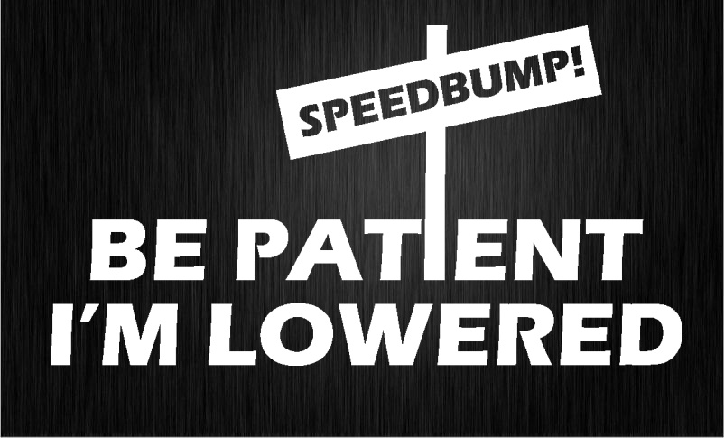 BE PATIENT IM LOWERED SPEEDBUMP car sticker WHITE  M52  